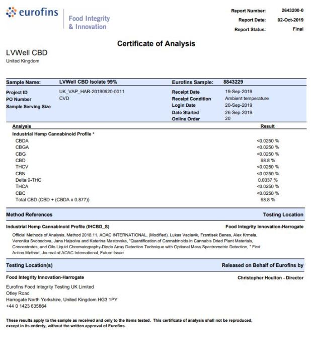 LVWell CBD 99%  Isolate 1000mg CBD - Image 2