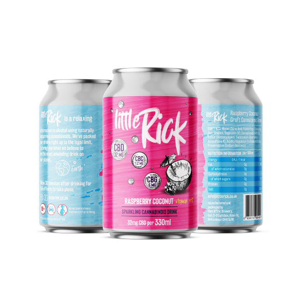 12 x Little Rick 32mg CBD Sparkling 330ml Raspberry Coconut Drink - Image 2